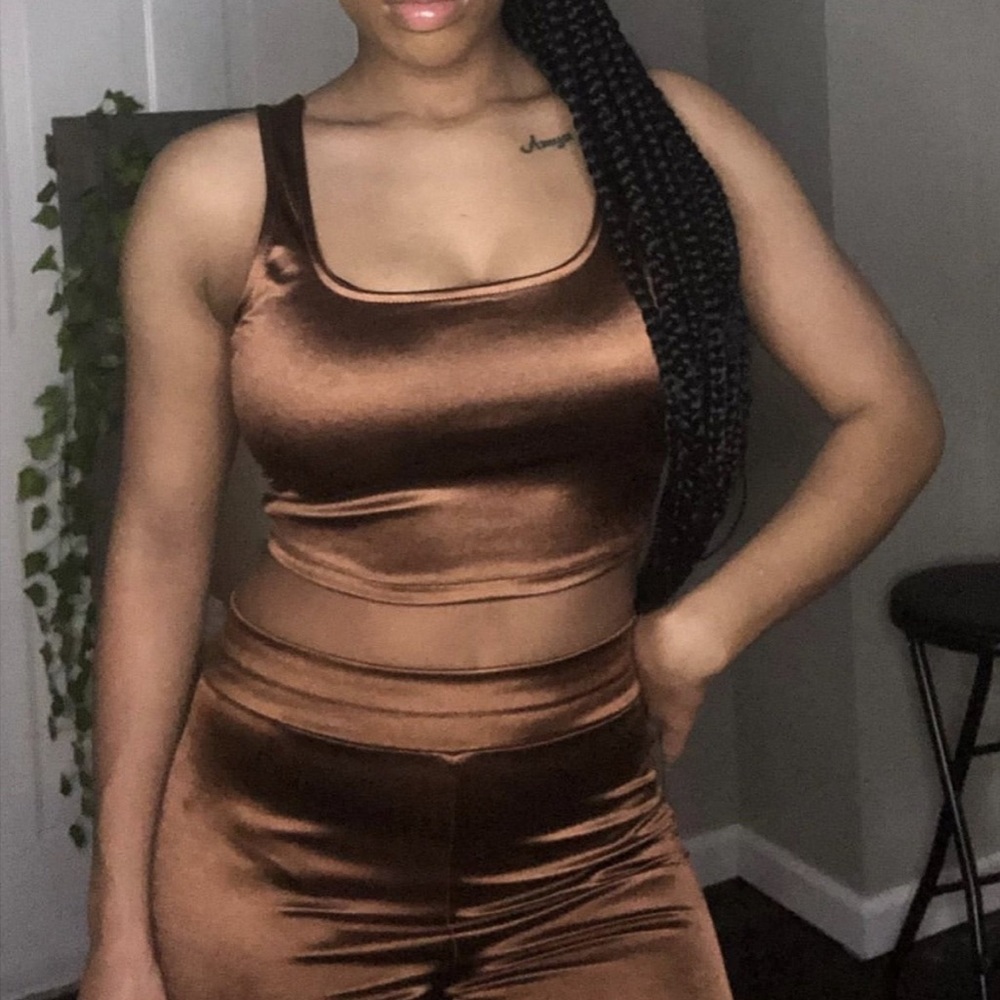Brown biker short set